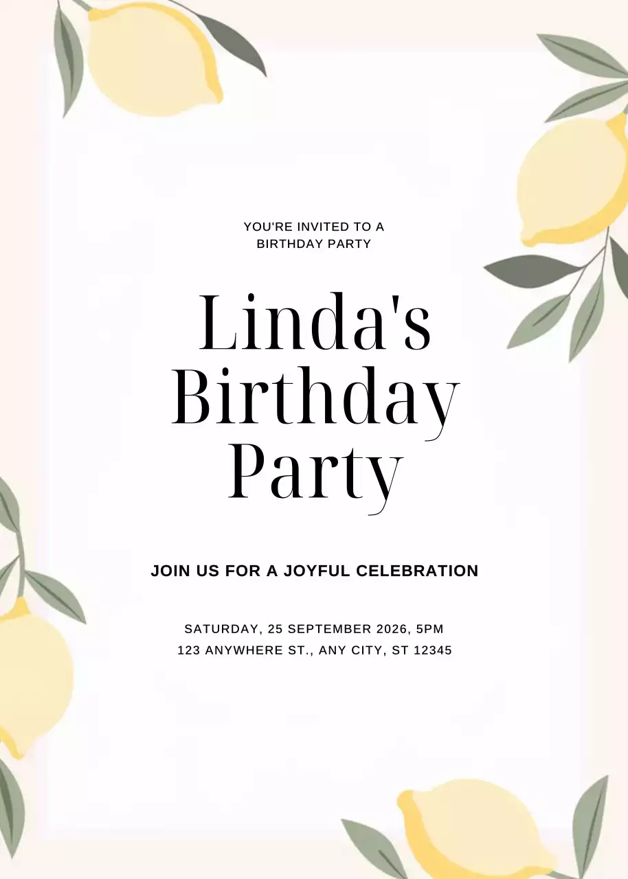 Thiệp mời sinh nhật màu vàng thanh lịch