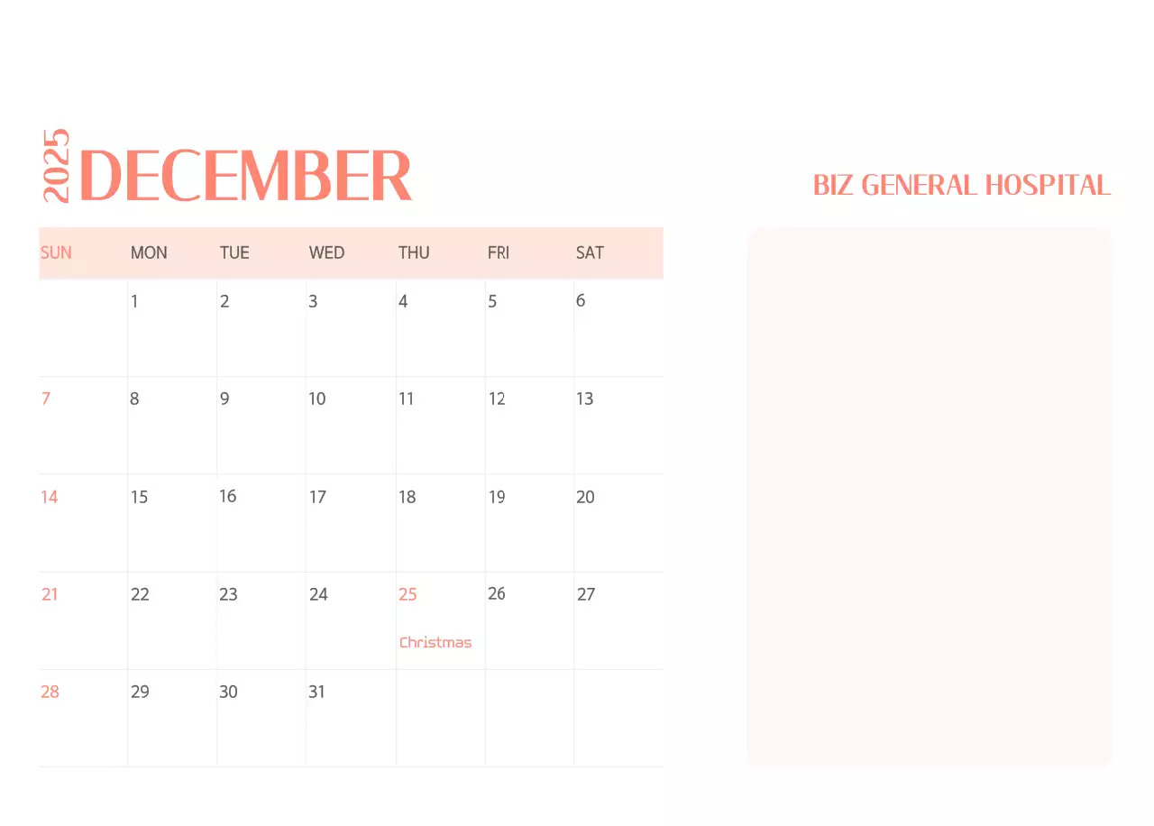 Hospital calendar with green photo frame