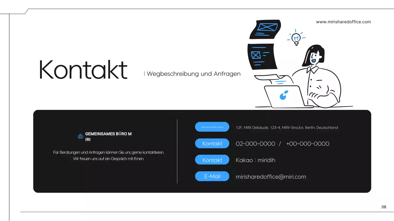 Ein einfacher schwarz-blauer Vorschlag für einen Coworking Space