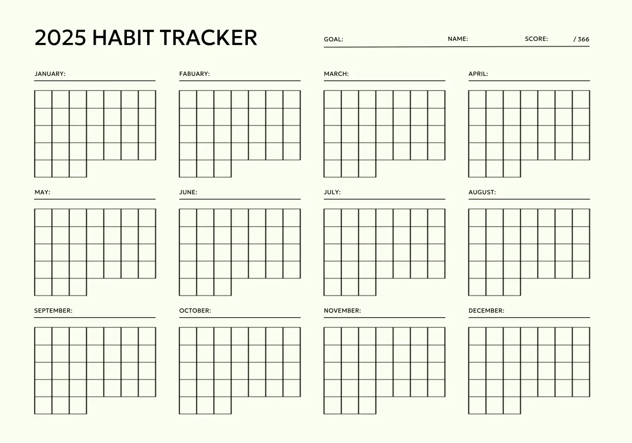 Minimalist goal tracker calendar with a pastel purple background