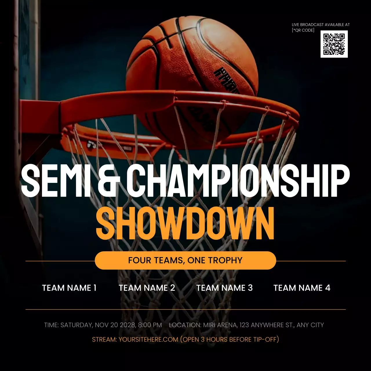 Orange Bold Basketball Event Social Media Post