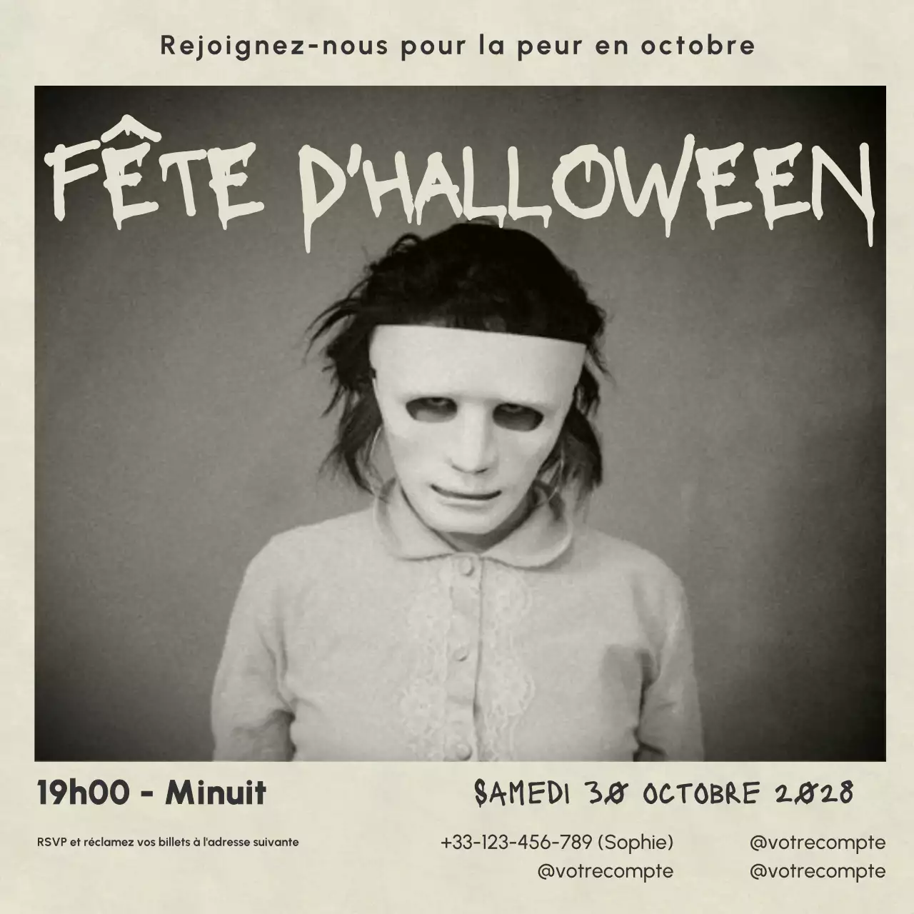 invitation rétro noire pour Halloween