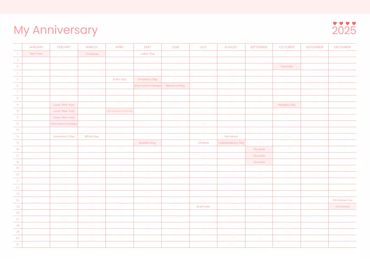 Pink Baby Simple 365-Day Anniversary Calendar