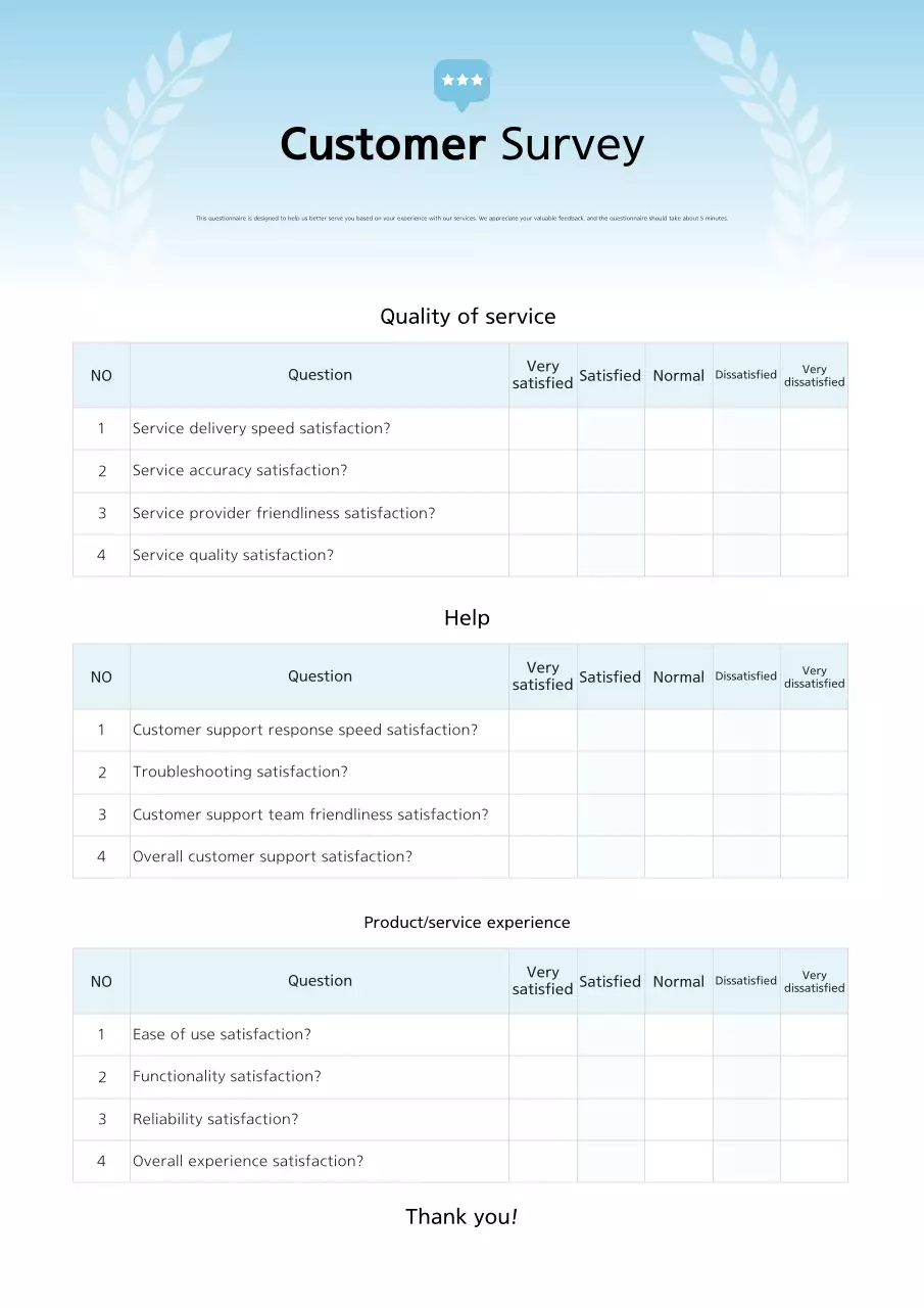 Biểu mẫu khảo sát khách hàng tối giản màu xanh