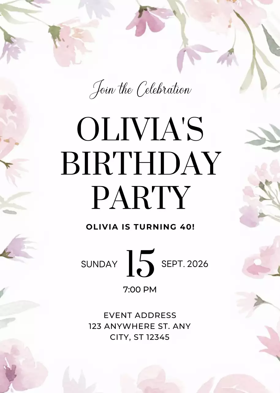 undangan ulang tahun bunga merah muda