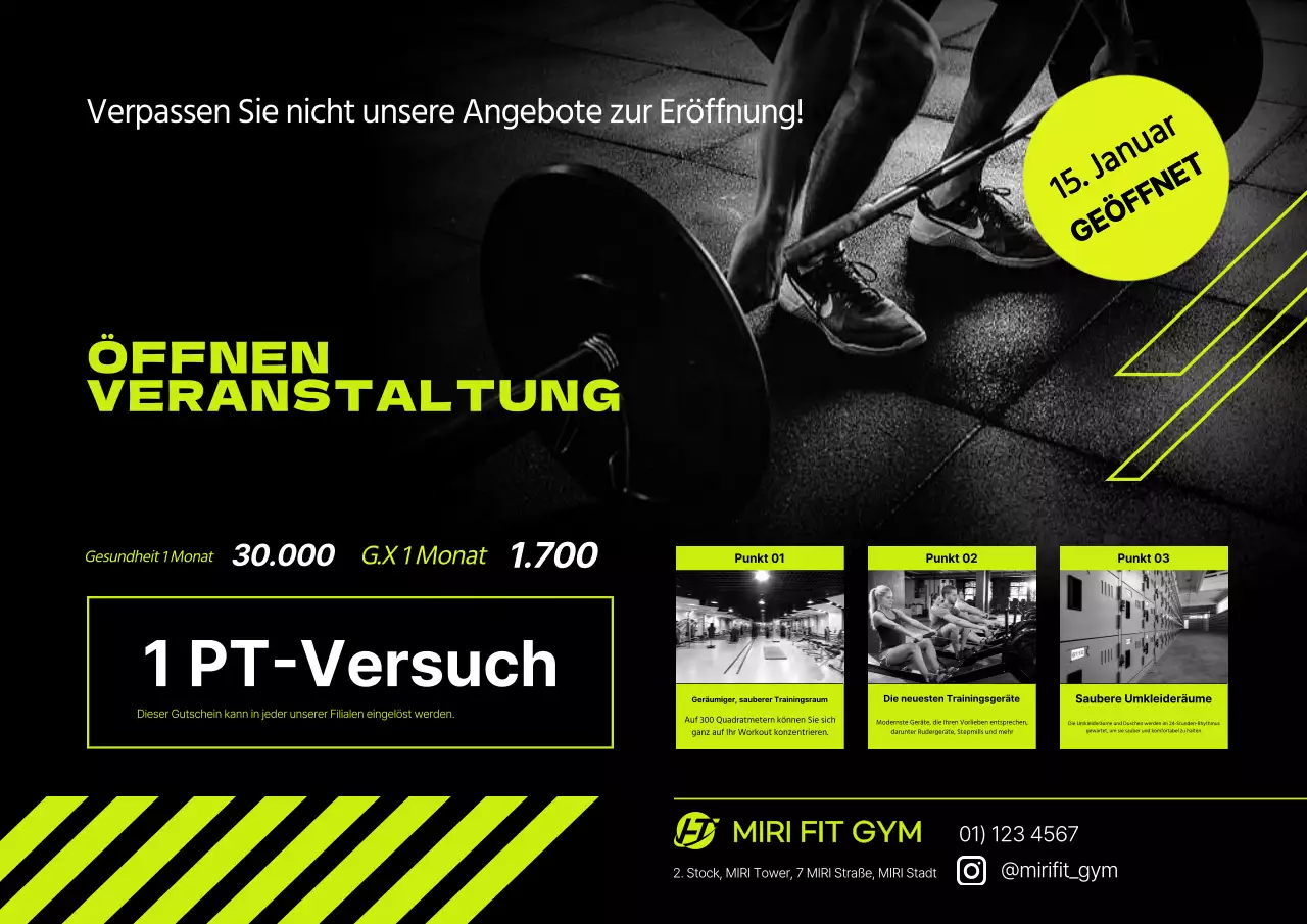 Werbung für die Eröffnung des Neon-Fitnesscenters mit Flyern