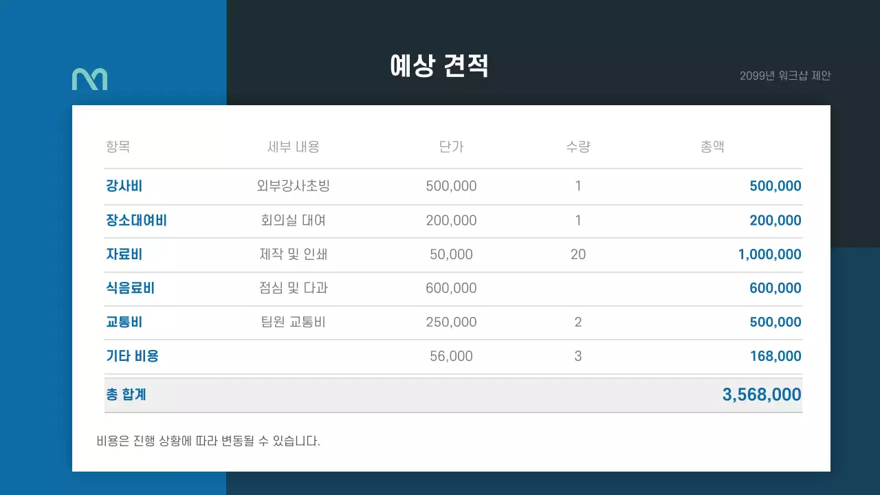 파랑과 초록의 심플한 워크샵 제안서