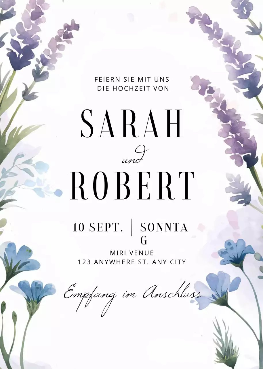 Blau lila grün elegante Hochzeitseinladung