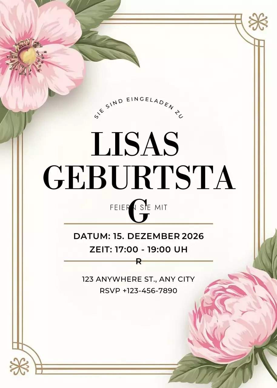 rosa elegante Geburtstagseinladung