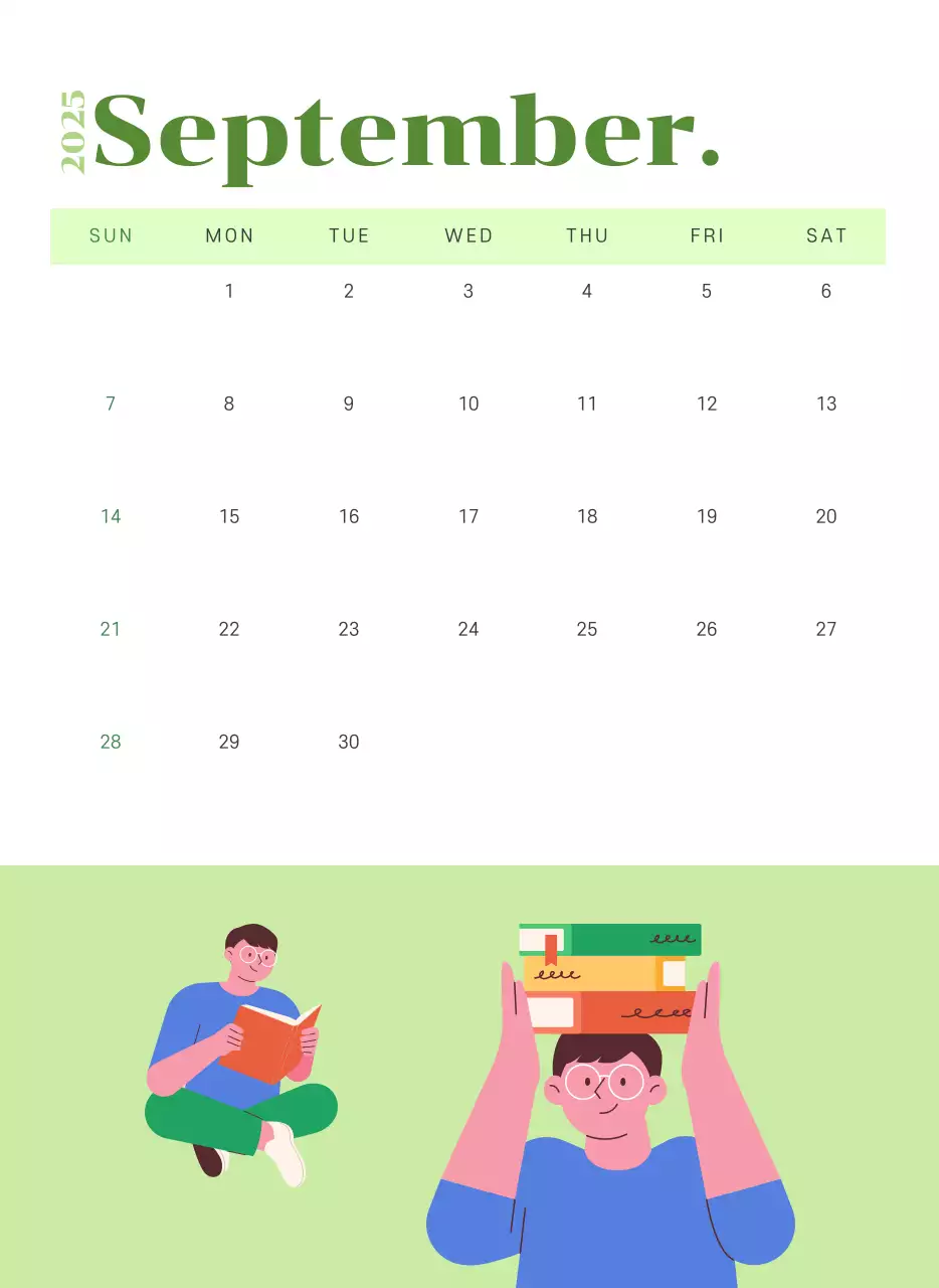 옐로우 그린 배경에 청소년 일러스트가 담긴 달력