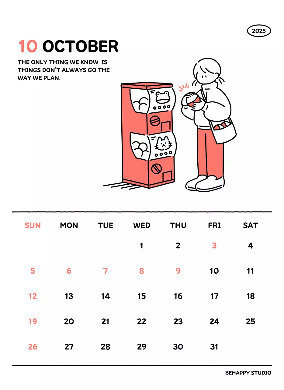 아기자기한 선 스타일의 일러스트 달력 캘린더
