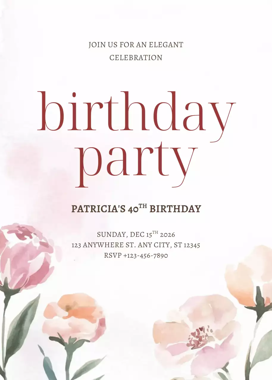 undangan ulang tahun merah muda yang elegan