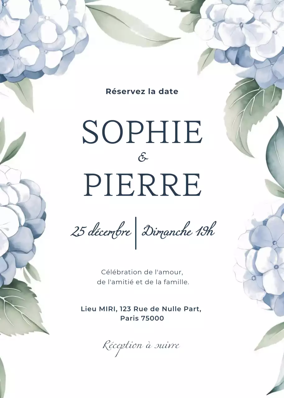 Invitation de mariage bleu style élégant