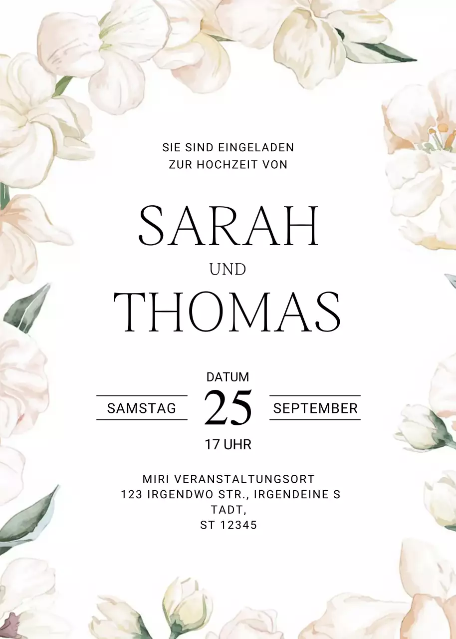 weiße elegante Hochzeitseinladung