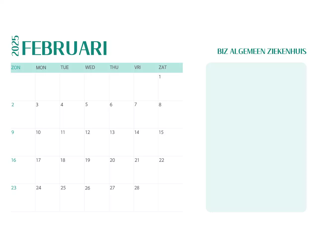 Ziekenhuiskalender in groen fotolijstje