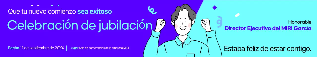 Promueva una celebración de jubilación impecable en morado y azul marino