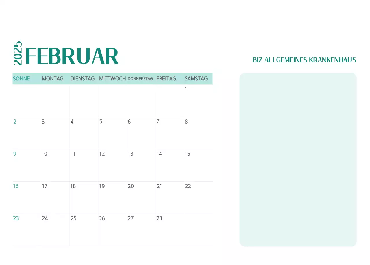 Krankenhauskalender in grünem Fotorahmen