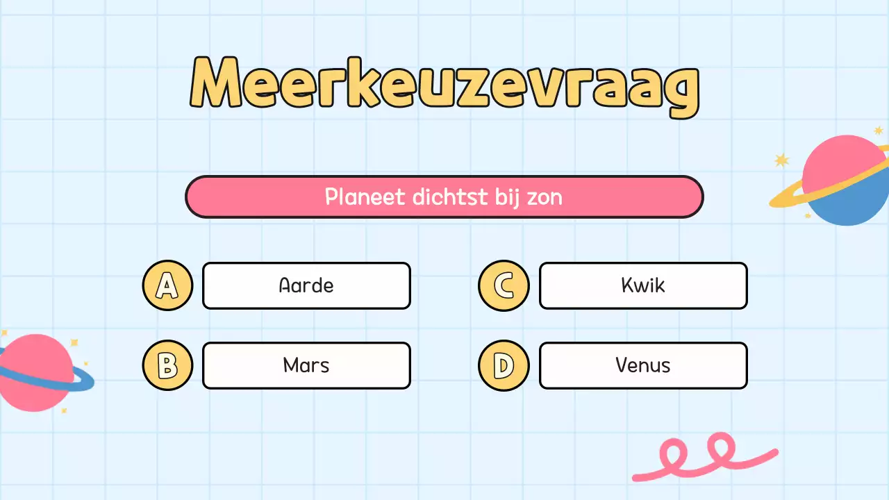 Gele quiz voor studentenpresentatie op school