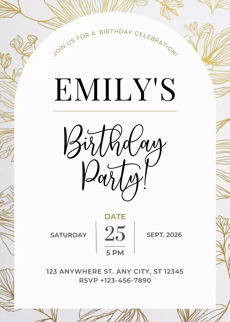 lời mời sinh nhật sang trọng màu vàng