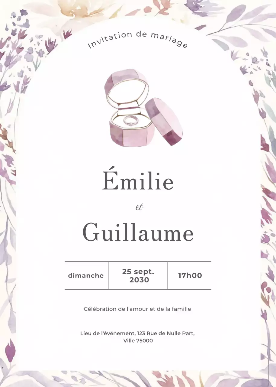 Invitation de mariage violet style élégant