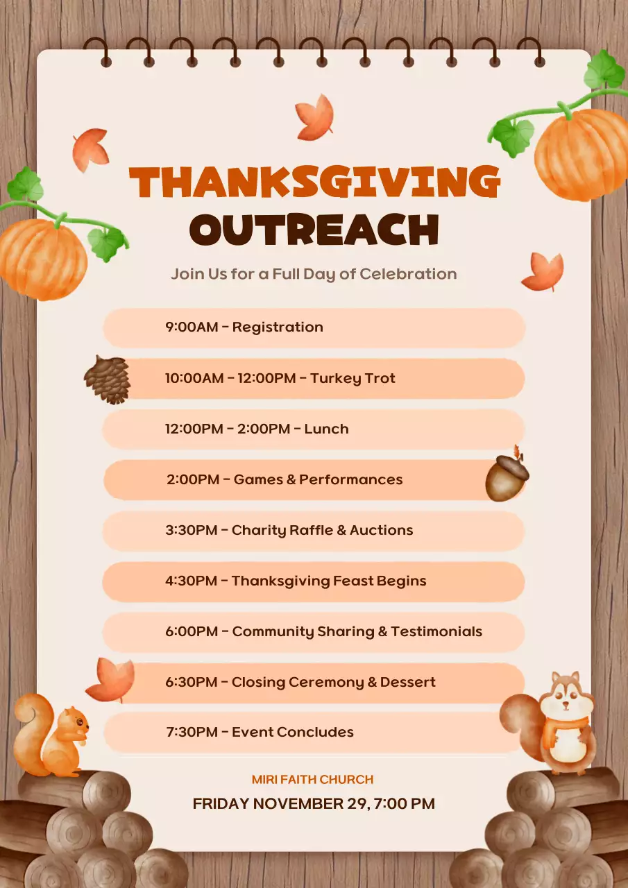 Orange Rustic Thanksgiving Schedule Poster