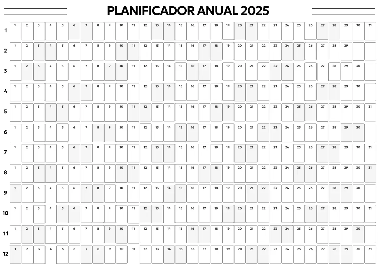 Un sencillo calendario anual en fuente gótica con cuadrados redondeados