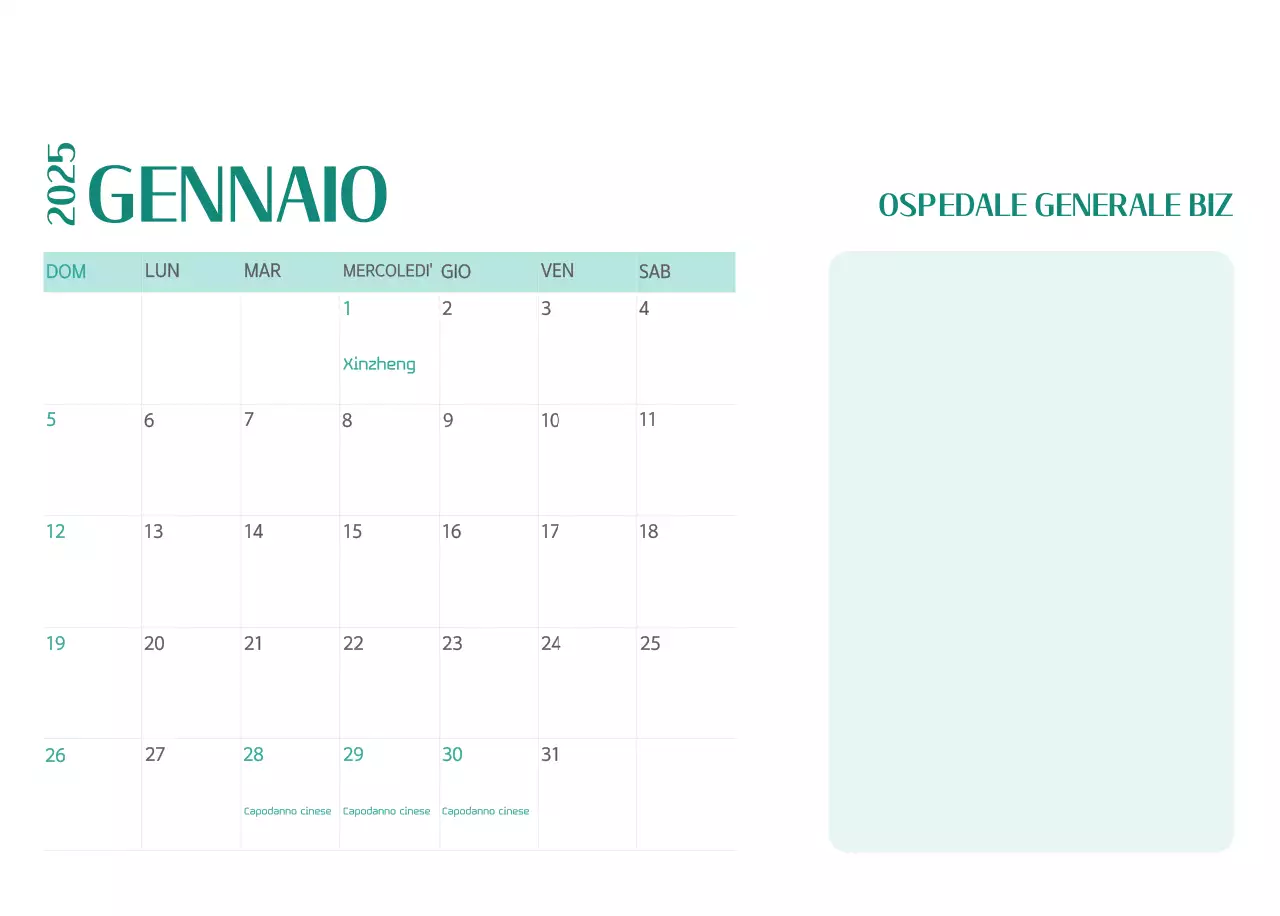 Calendario ospedaliero in cornice verde