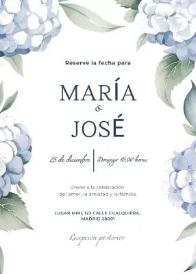 Invitación de boda azul estilo elegante