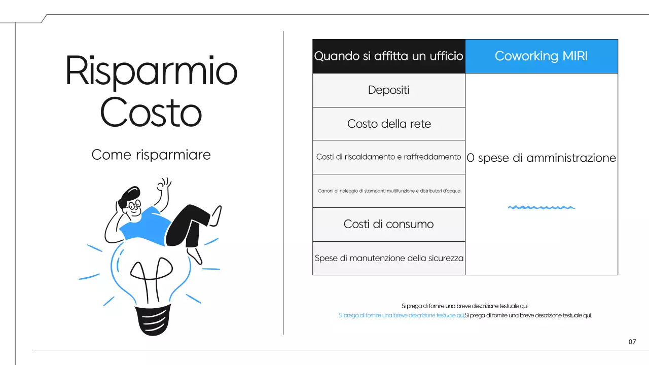 Una semplice proposta di spazio di coworking in nero e blu