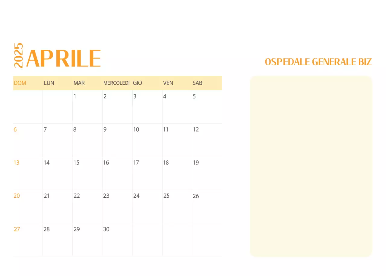Calendario ospedaliero in cornice verde