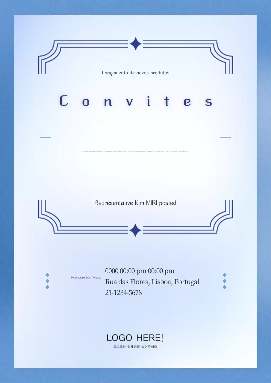 Convite moderno de anúncio de novo produto em azul