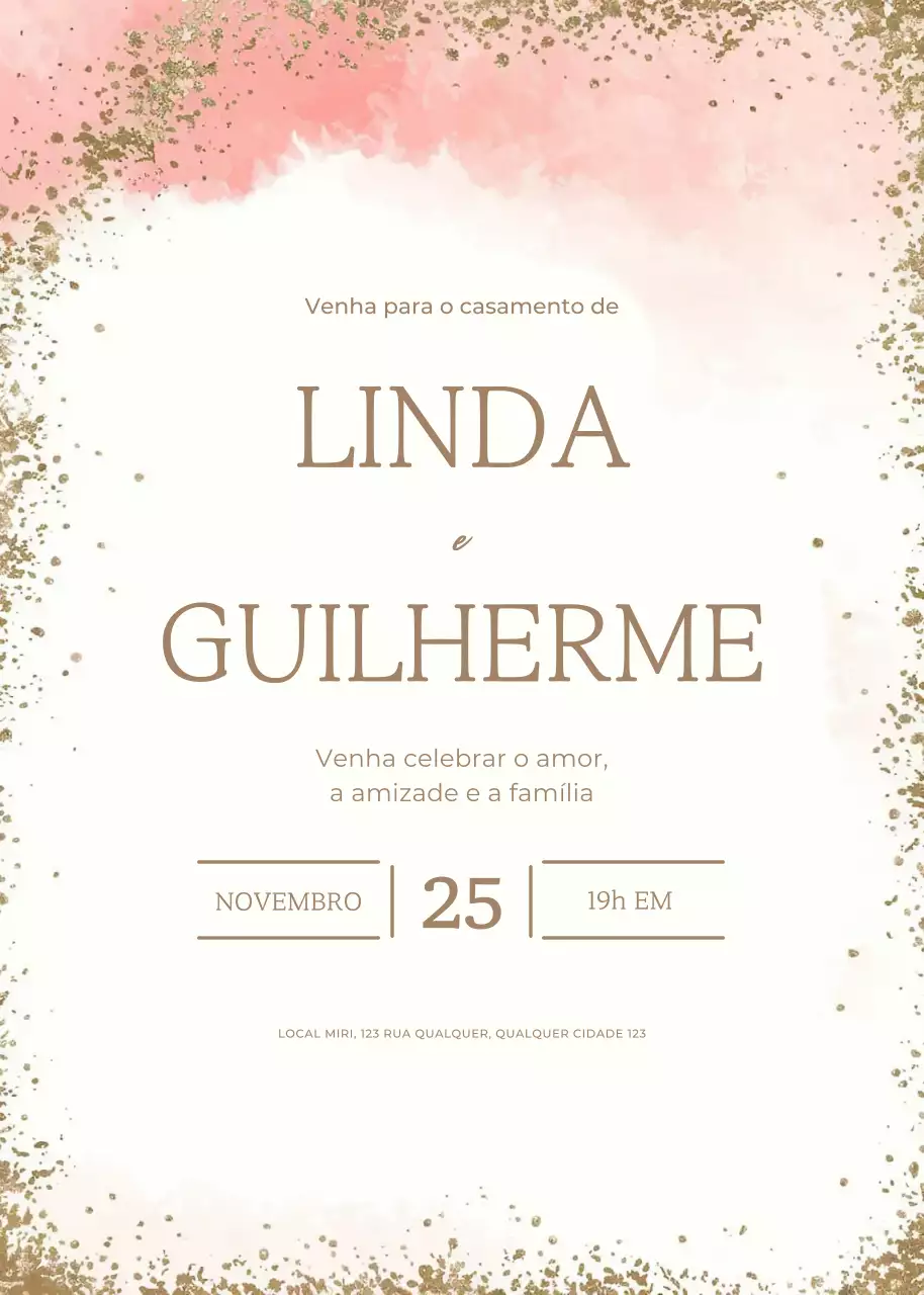 Convite de casamento pêssego dourado