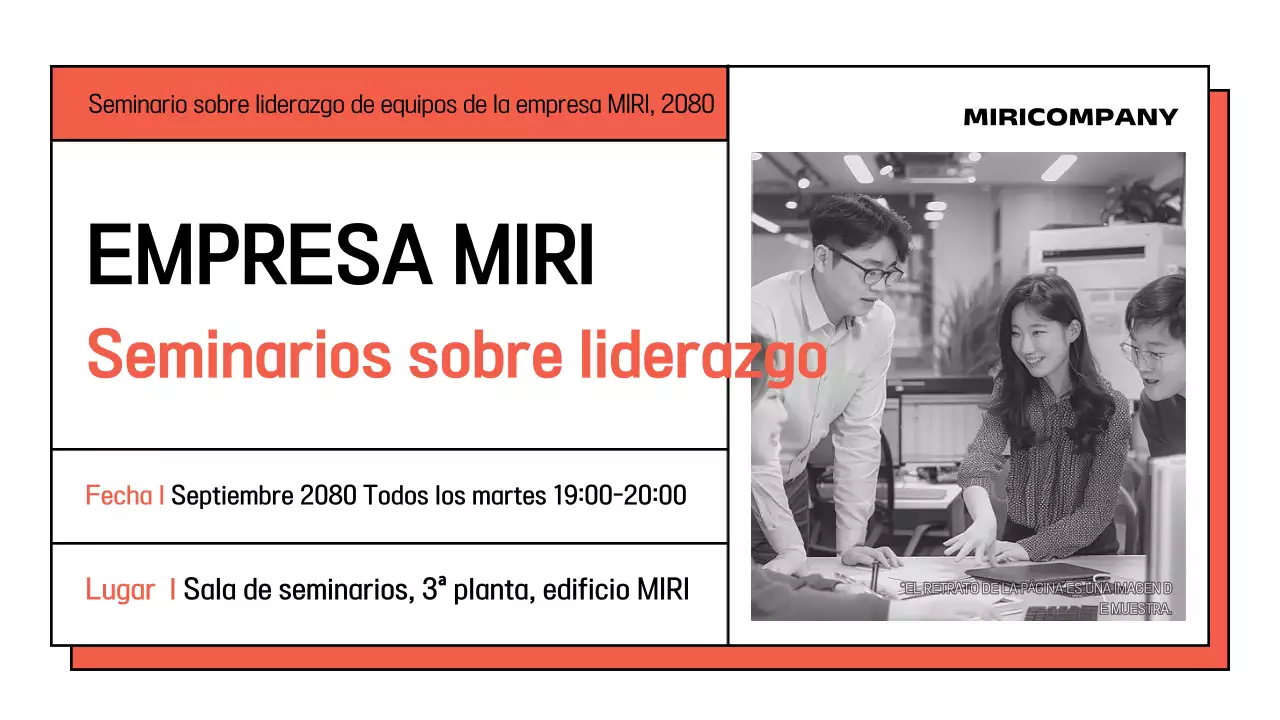 Promocione un sencillo seminario interno en blanco y naranja