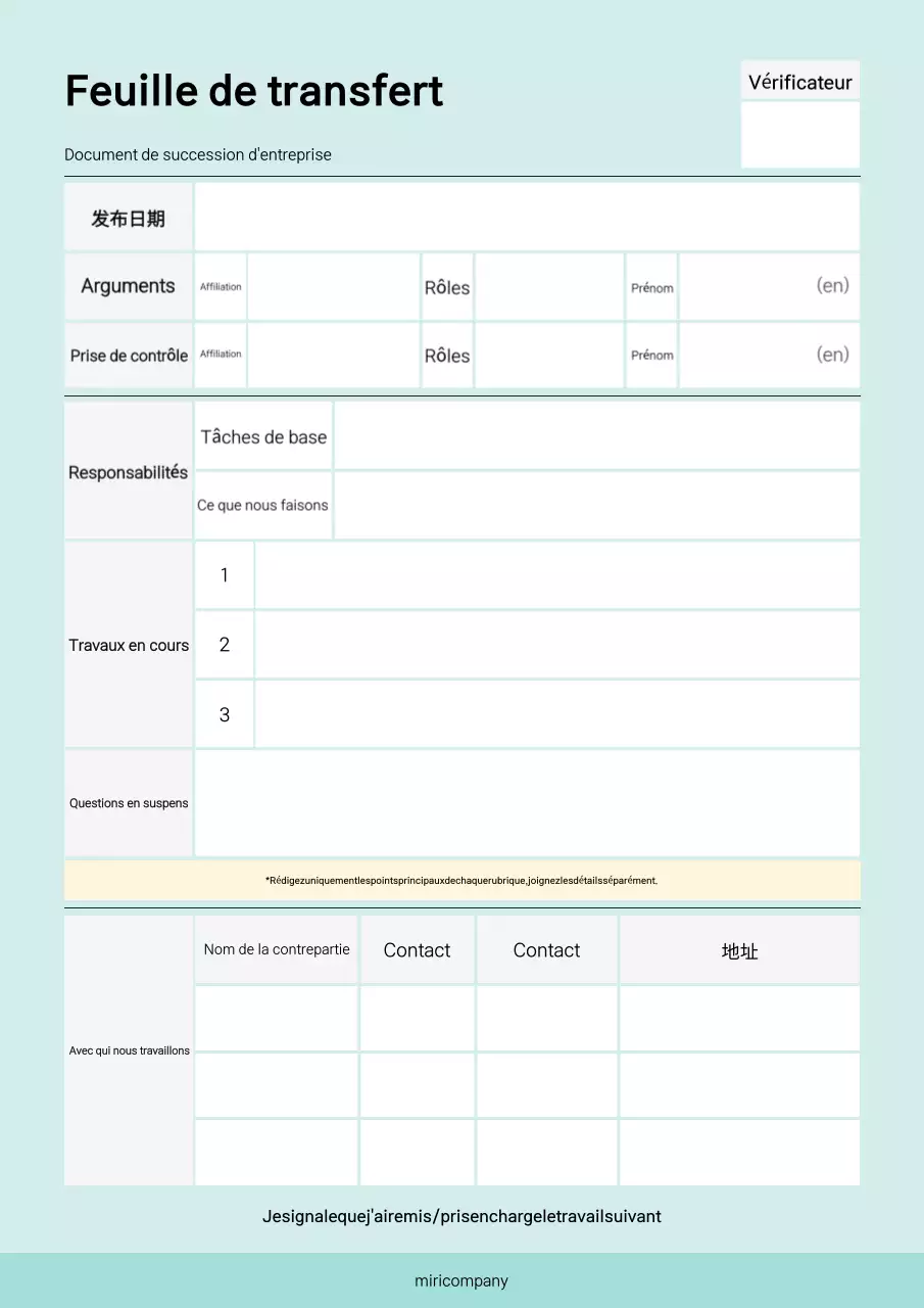 Explication de la feuille de transfert Mint Tidy