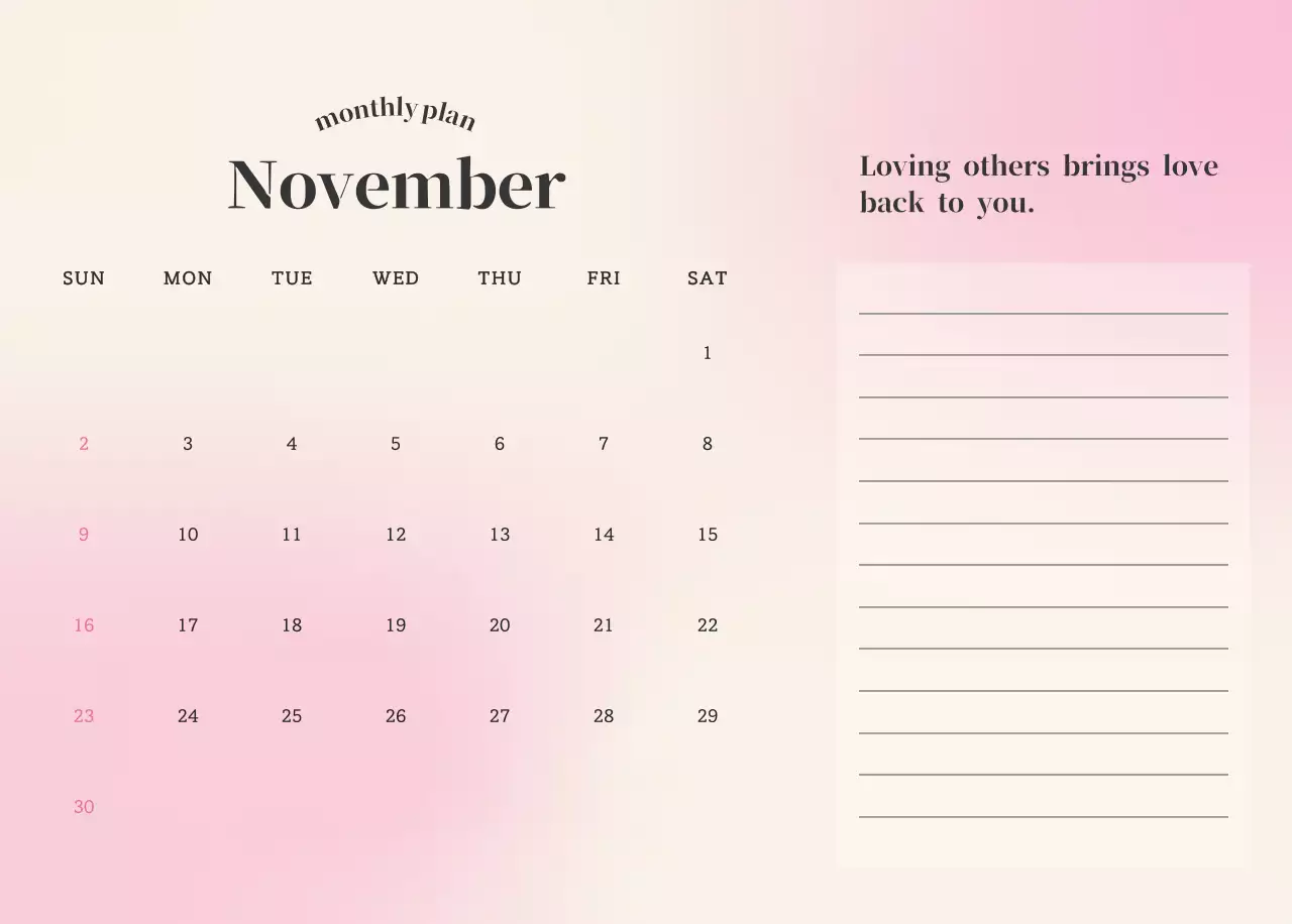 그라데이션 미니멀 달력 캘린더