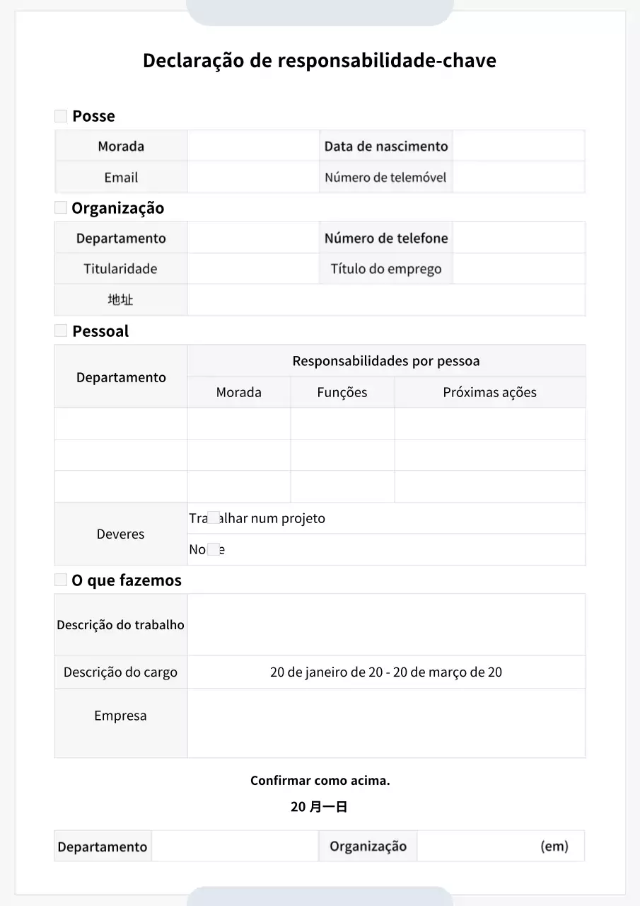 Descrição da documentação por defeito em branco