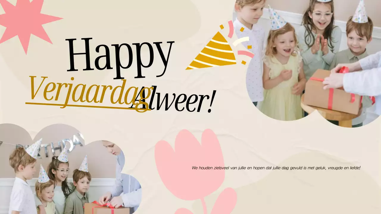 Roze en grijze minimale verjaardagskaart