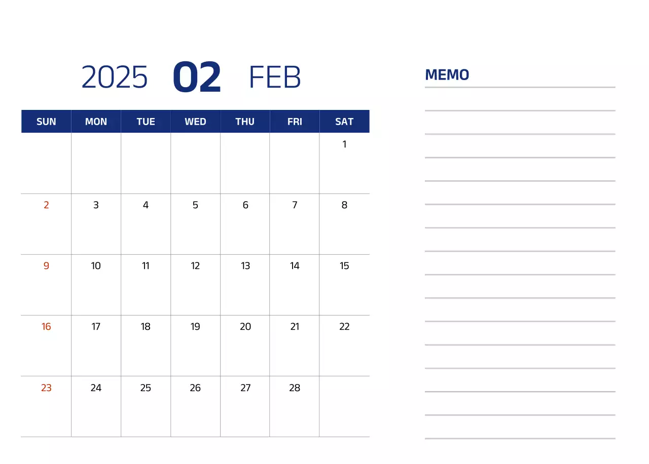 파란색의 깔끔한 일러스트가 들어간 심플한 달력