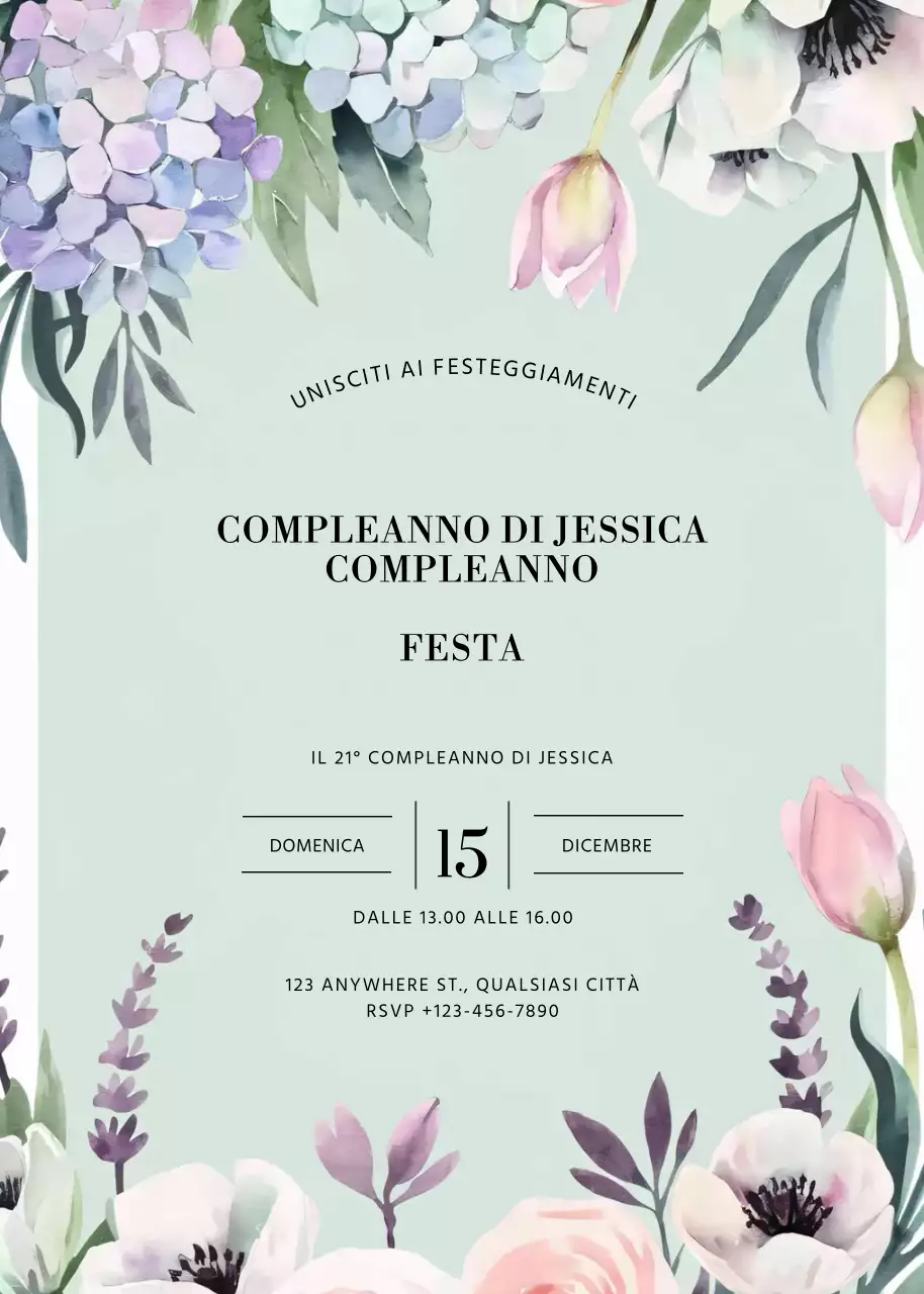 invito di compleanno floreale alla menta