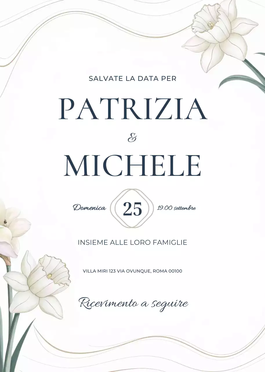 Invito di nozze beige bianco verde stile elegante