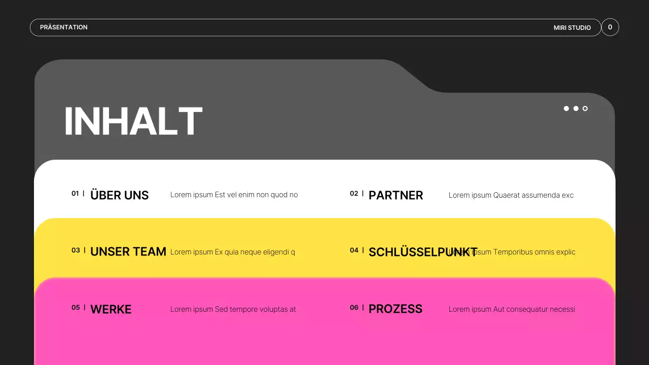 Ein einfacher Prospekt für eine Videoproduktionsfirma in Schwarz und Neonfarben