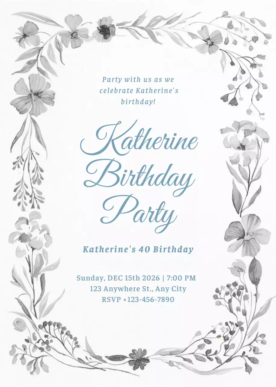 lời mời sinh nhật màu xám thanh lịch