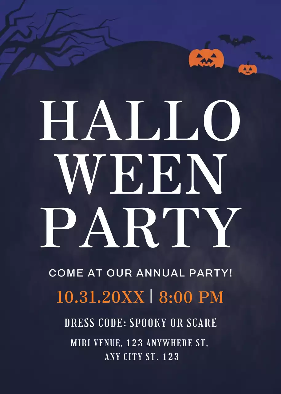 Navy black Halloween party invitation