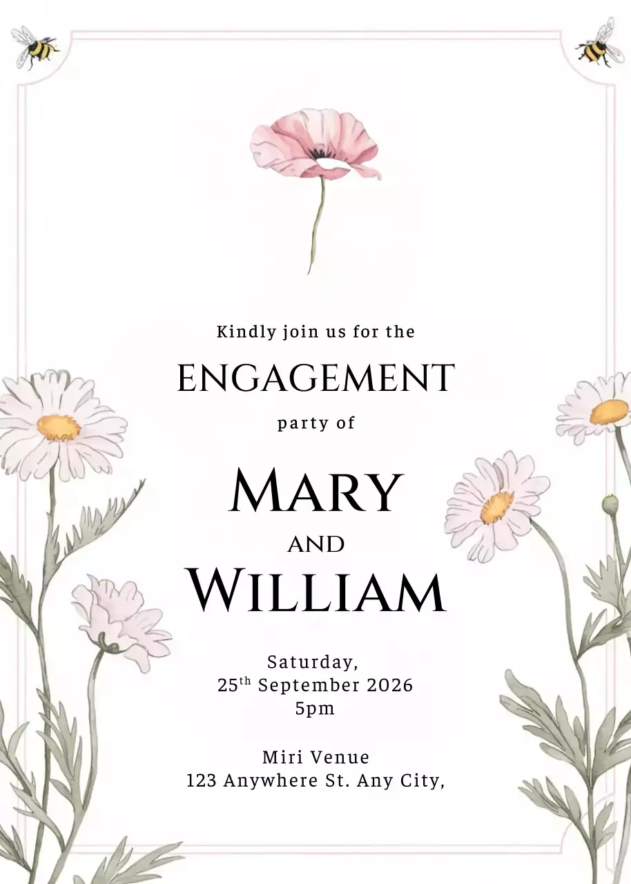 white floral engagement invitation