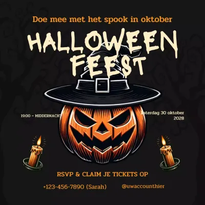 uitnodiging voor oranje gothic halloweenfeest
