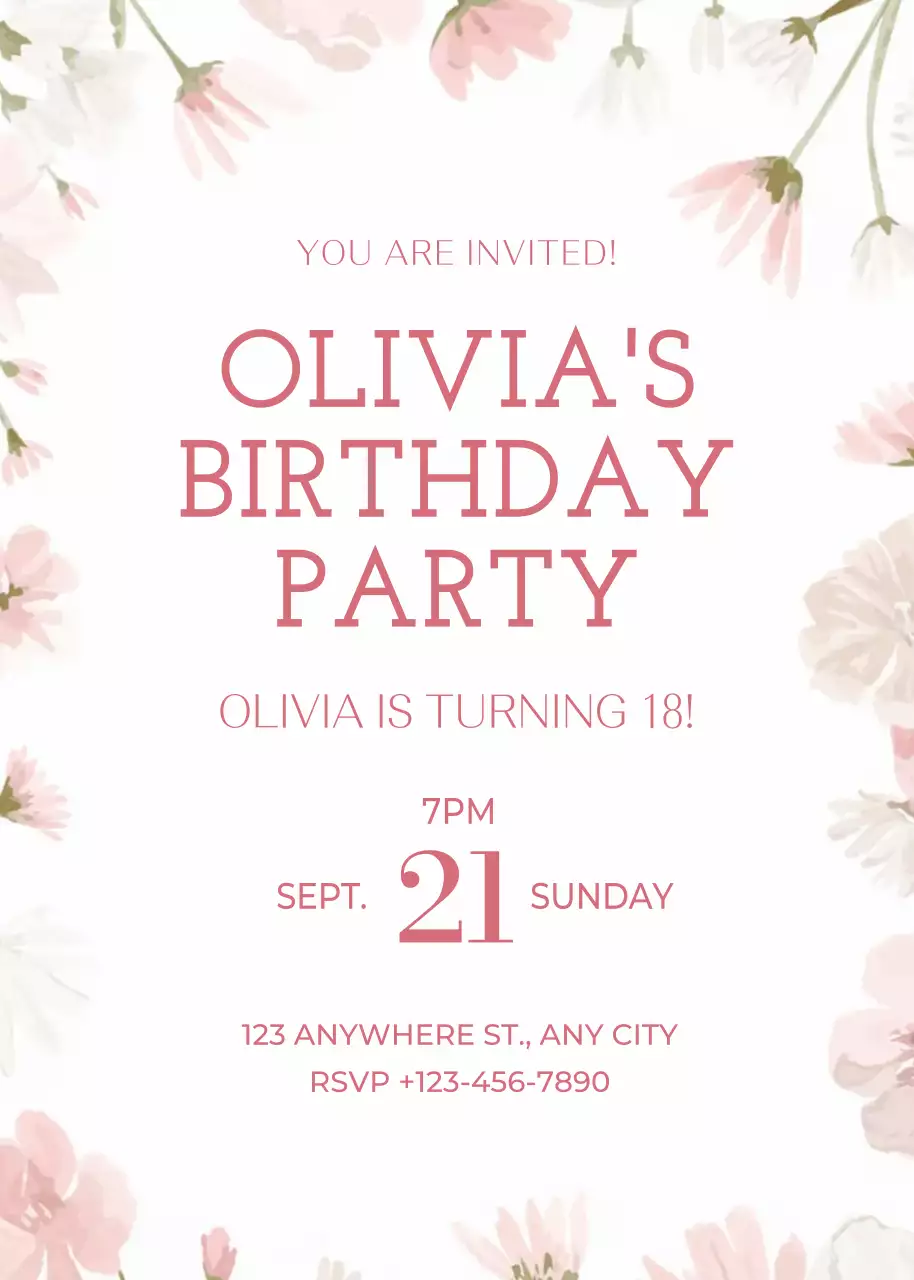 lời mời sinh nhật hoa màu hồng
