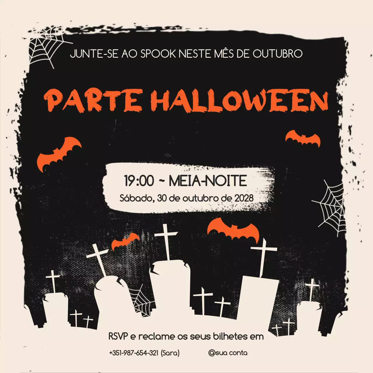 Convite de Halloween laranja retro