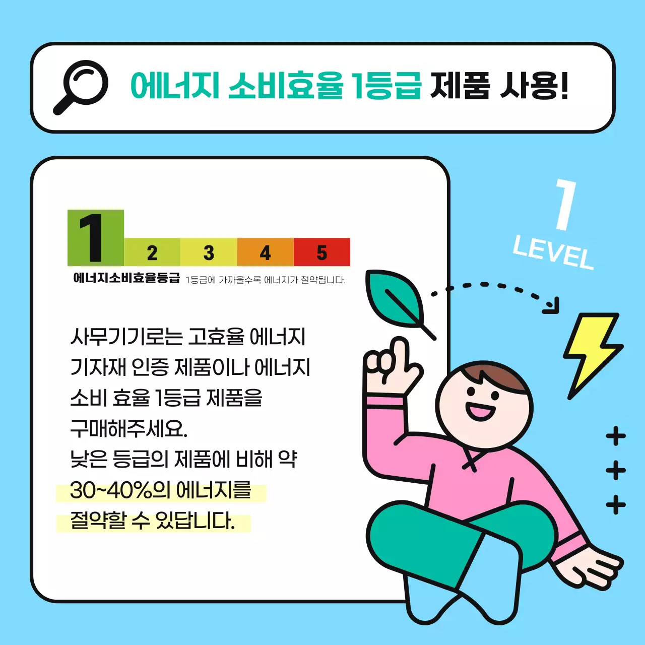 하늘색과 초록색의 아기자기한 직장 내 에너지 절약 캠페인