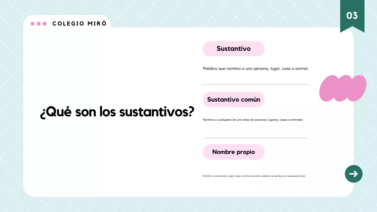 Material de clase de gramática moderna rosa