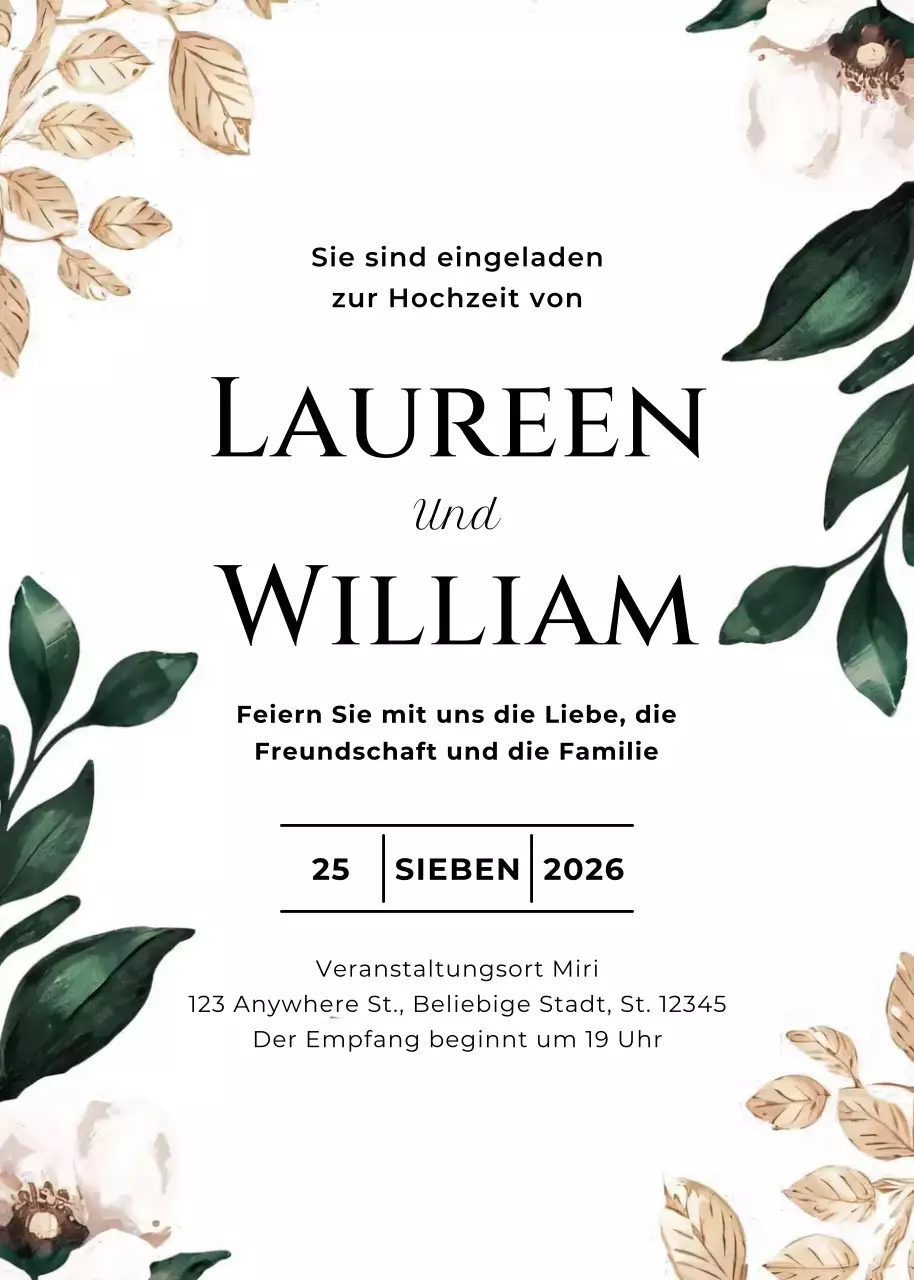 Hochzeitseinladung mit weißen Blumen